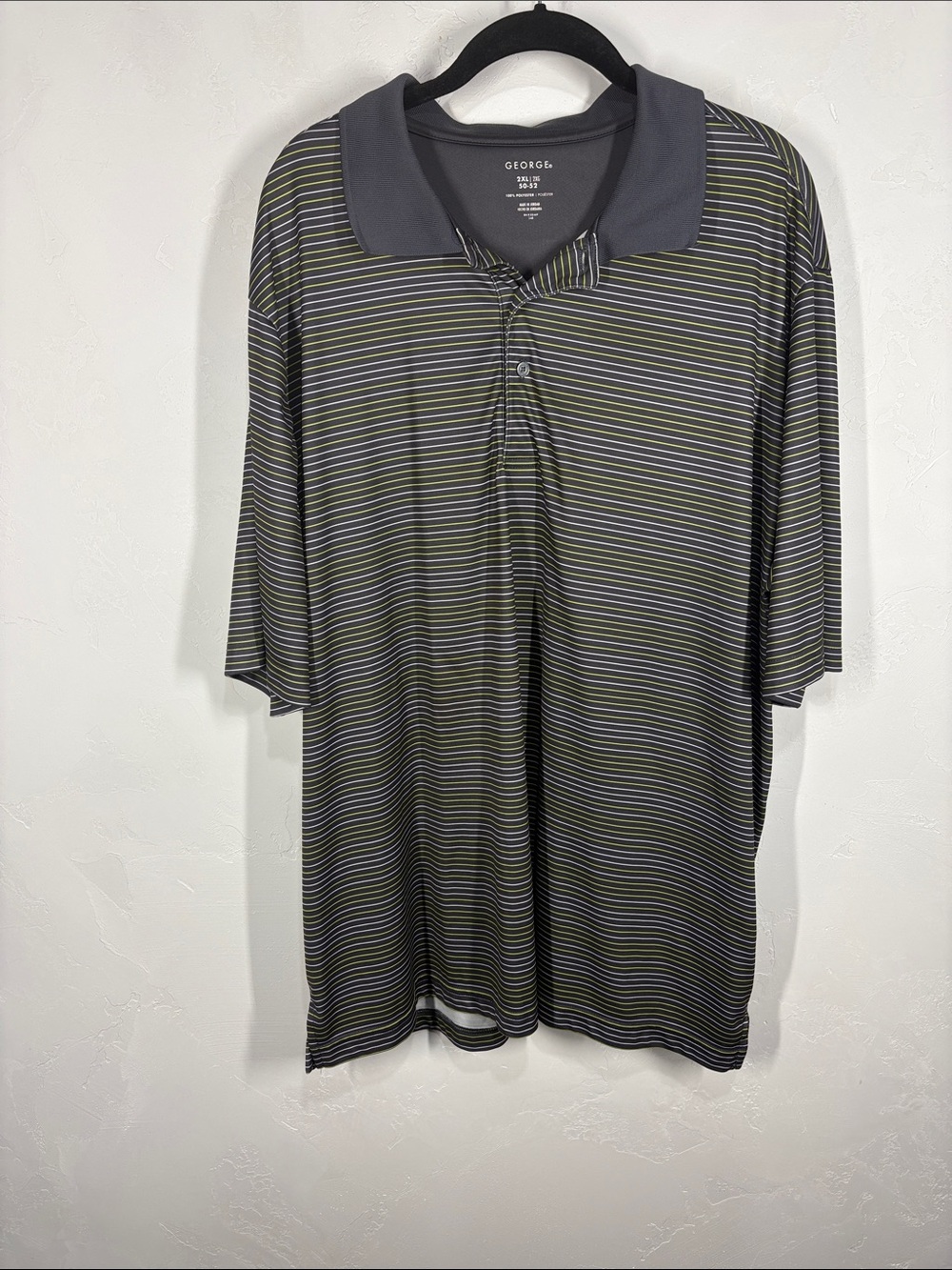 George Men's Striped Polo in Gray and Green size 2XL